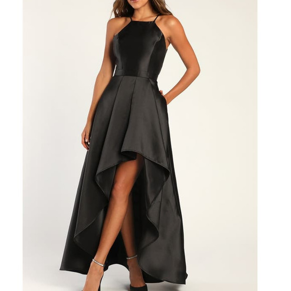 LULU'S XL Black Broadway Show Spaghetti Straps High-Low Maxi Dress - Picture 1 of 10